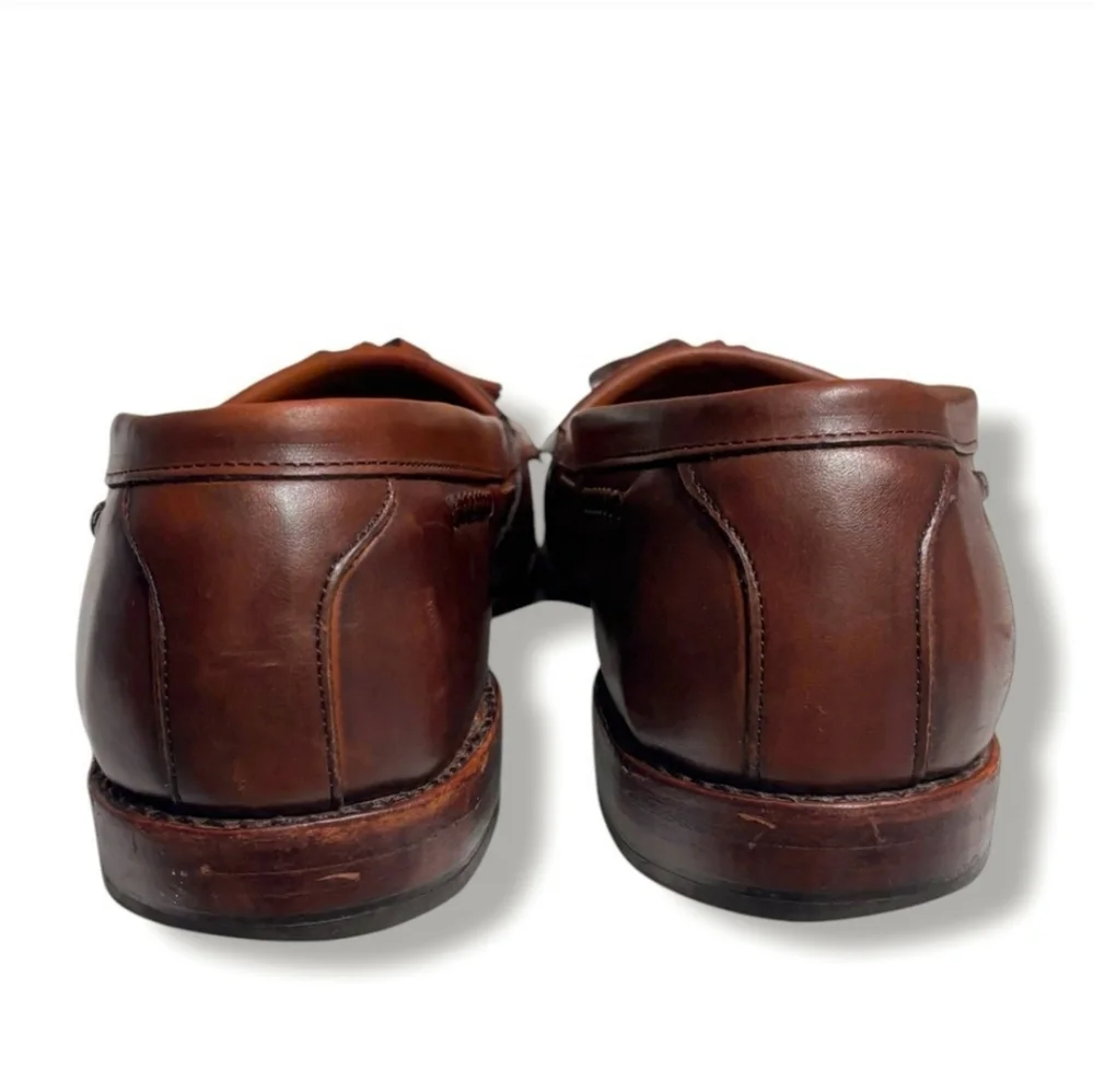 ALLEN EDMONDS “Cody” Brown Leather Loafers Braid Tassel Kiltie Detail